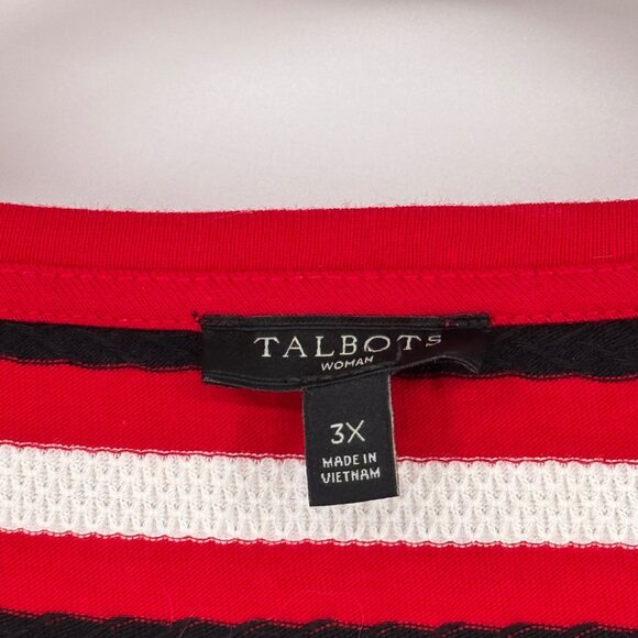 Talbots Womens Red White Striped V-Neck Long Sleeve Top size 3X Cotton - Picture 2 of 10